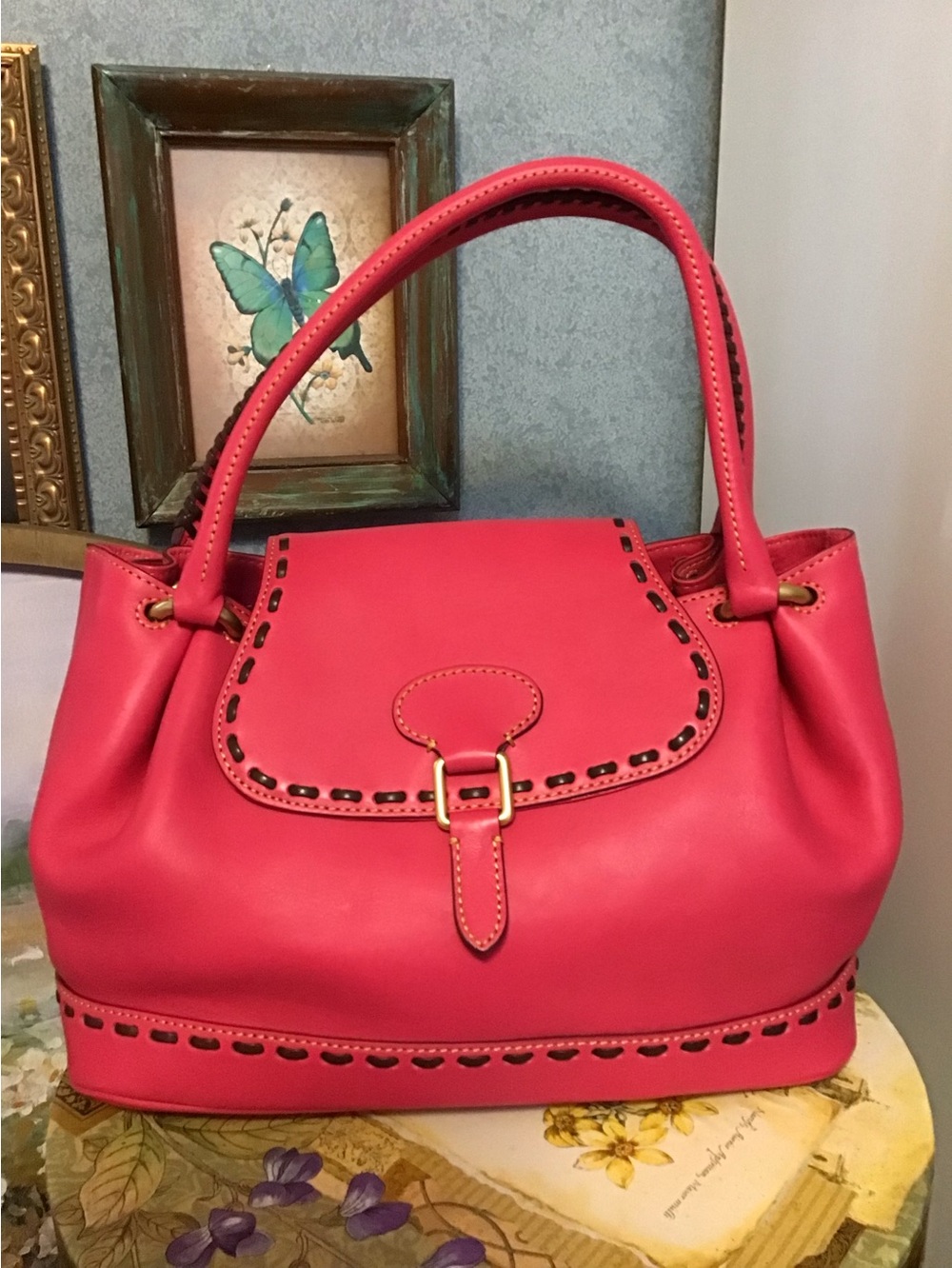 Dooney &Bourke Florentine Flap Satchel fuchsia pink💐